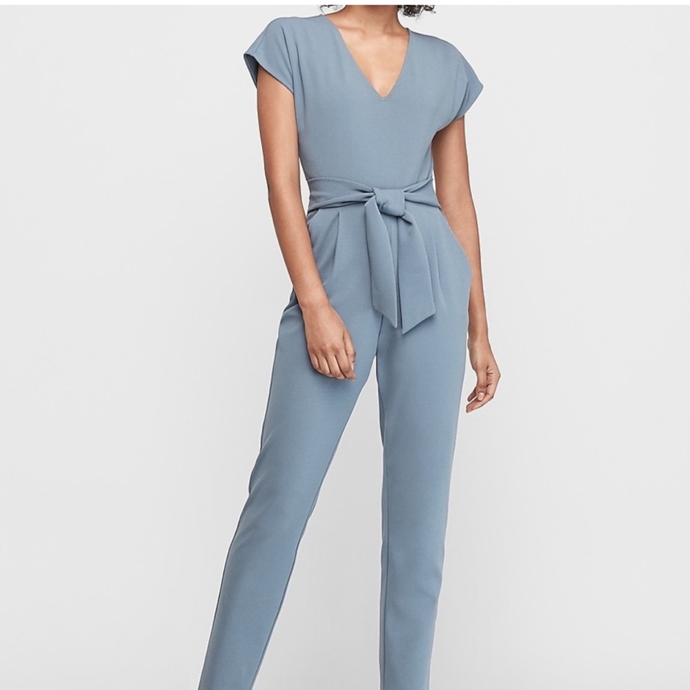 Light blue belted jumpsuit